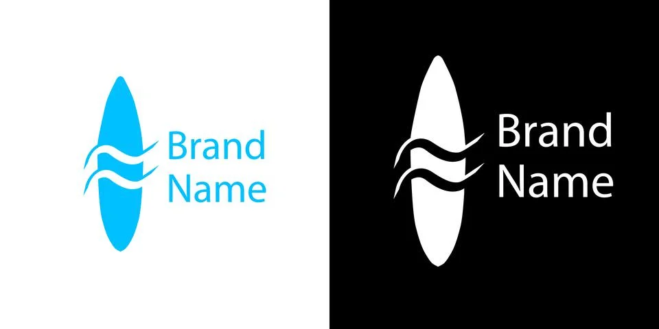 A simplified image of a surfboard with waves on it. blue logo for surf camp Stock Illustration