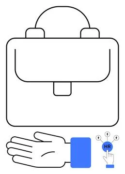 Simplified Line Art of Briefcase, Helping Hand, and HR Button for Business .. Stock Illustration