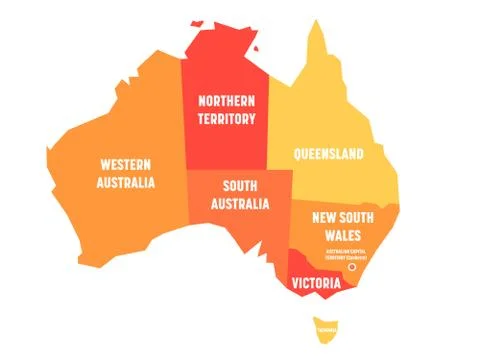 Simplified map of Australia divided into states and territories. Orange flat map Stock Illustration