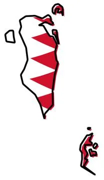 Simplified map of Bahrain outline, with slightly bent flag under it. Simpl... Stock Photos