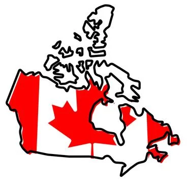 Simplified map of Canada outline, with slightly bent flag under it. Simpli... Stock Photos