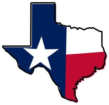 Simplified map of Texas outline, with slightly bent flag under it. Simplif... Stock Photos