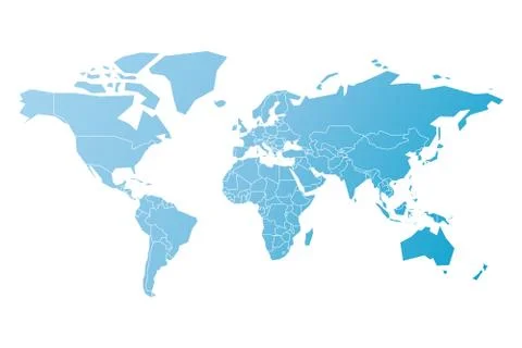 Simplified map of World in blue. Schematic vector illustration. Stock Illustration