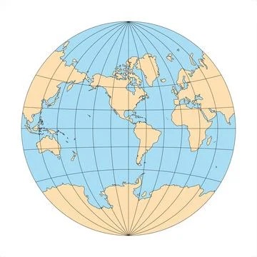 Simplified Map of World focused on Americas Stock Illustration