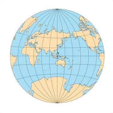 Simplified Map of World focused on Asia and Australia Stock Illustration