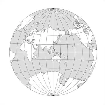 Simplified Map of World focused on Asia and Australia Stock Illustration