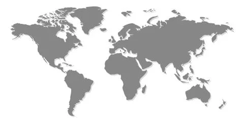 A simplified map of the world. Stylized generalized gray card on a white back Stock Illustration