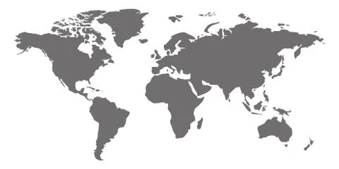 A simplified map of the world. Stylized generalized gray card on a white back Stock Illustration
