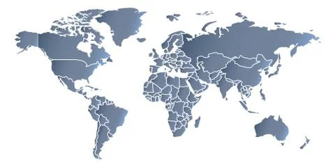 A simplified map of the world. Stylized generalized blue card on a white back Stock Illustration