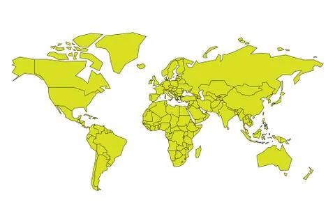 Simplified map of World in yellow-green color. Schematic vector illustration Stock Illustration