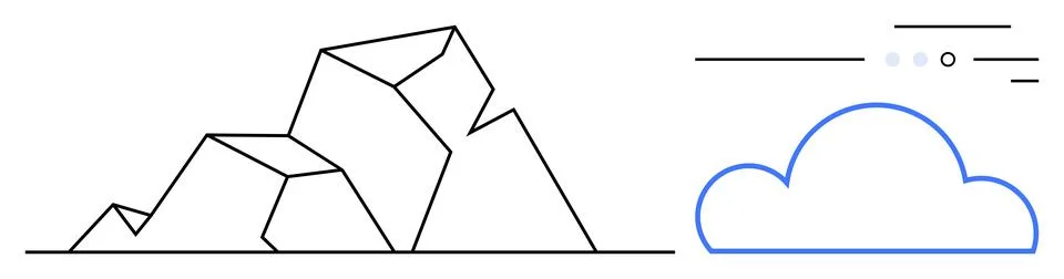 Simplified Mountain Range and Cloud with Minimalistic Lines Illustrating Na.. Stock Illustration