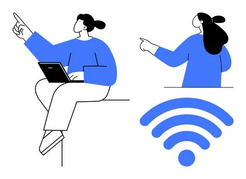 Simplified Office Communication with Technology and Wireless Connectivity Illustrazione stock