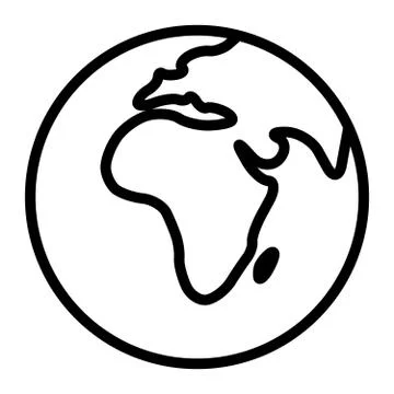 Simplified outline Earth globe with map of World focused on Africa. Vector Stock Illustration