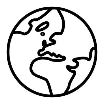 Simplified outline Earth globe with map of World focused on Europe. Vector Stock Illustration