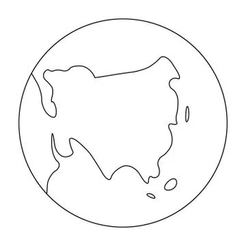 Simplified outline Earth globe with map of World focused on Asia. Vector Stock Illustration