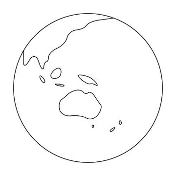Simplified outline Earth globe with map of World focused on Australia and Stock Illustration