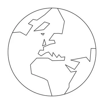 Simplified outline Earth globe with map of World focused on Europe. Vector Stock Illustration