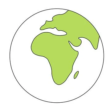 Simplified outline Earth globe with map of World focused on Africa. Vector Stock Illustration