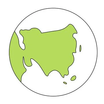 Simplified outline Earth globe with map of World focused on Asia. Vector Stock Illustration