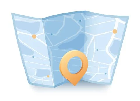 Simplified paper map with light blue color, displaying city streets and Stock Illustration