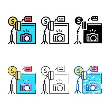Simplified photo camera and studio rental color icon vector Stock Illustration