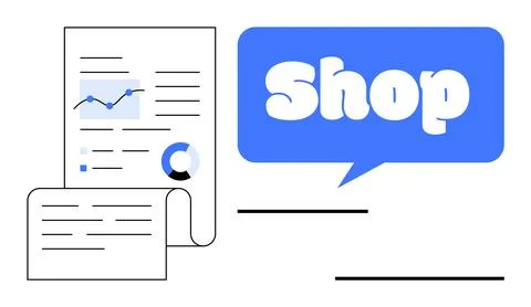 Simplified representation of documents featuring graphs and charts, paired wi Stock Illustration