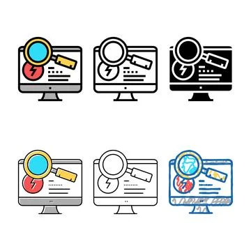 Simplified research computer incident color icon vector Stock Illustration