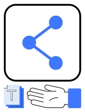 Simplified Sharing Symbol with Hand and Document Stack in Blue and White Them Stock Illustration