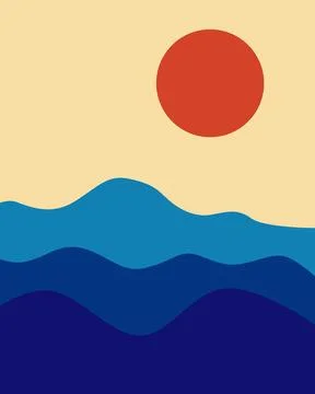 Simplified sky meets calm ocean waves. Stock Illustration