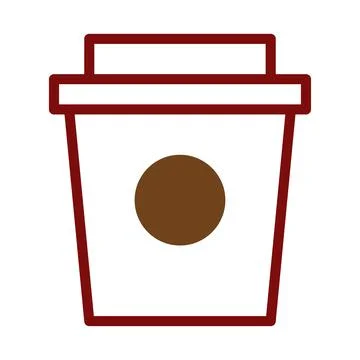 Simplified takeaway coffee cup icon with brown circle on white background Stock Illustration