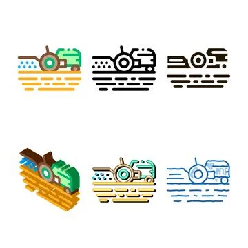 Simplified tractor on field icon vector outline Stock Illustration