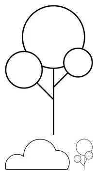 Simplified tree with circular foliage and a cloud outline. Ideal for nature t Stock Illustration