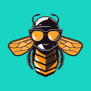 Simplified vector pixelated bee logo with pilot Illustrazione stock