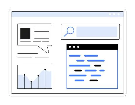 Simplified Web Analytics and Coding Interface with Graphs and Search Function Stock Illustration