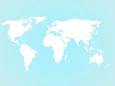 Simplified white world map silhouette on turquoise blue background. Vector Stock Illustration