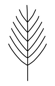 Simplified winter tree silhouette, doodle style design element, vector outline Stock Illustration