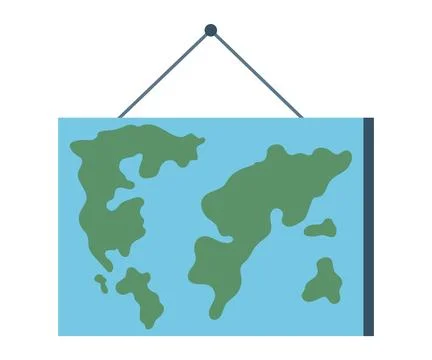 Simplified world map vector illustration hanging in frame on wall, continents Stock Illustration