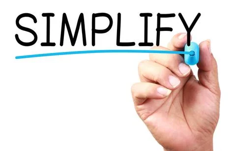 Simplify Simplify text with line written on transparent whiteboard. Copyri... Stock Photos