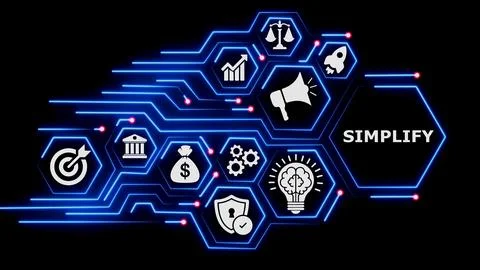Simplify workflow business process automation digital neon graphic. 库存插图