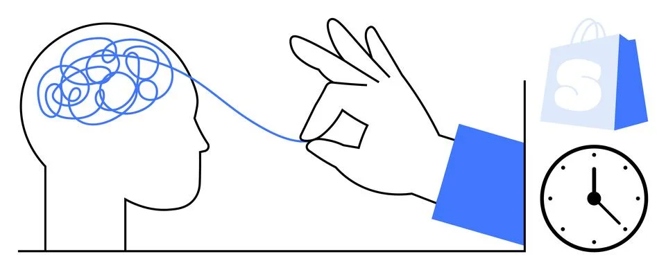 Simplifying Mental Processes with Time Efficiency and Shopping 스톡 일러스트