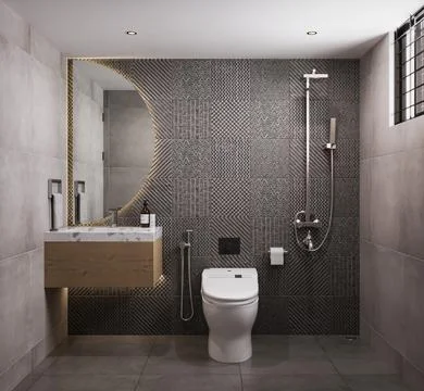 Simplistic and Sophisticated A Guide to Modern Bathroom Design with Ceramic.. Illustrazione stock
