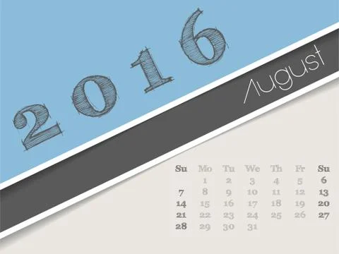 Simplistic august 2016 calendar design Stock Illustration