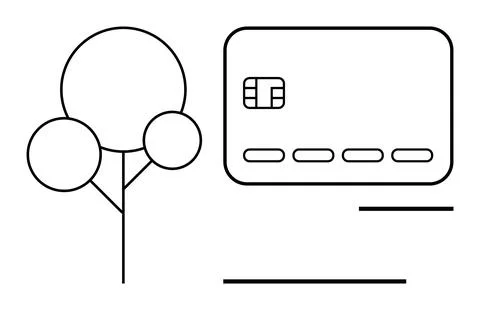 Simplistic Black and White Depiction of a Credit Card with a Tree Element Illustrazione stock