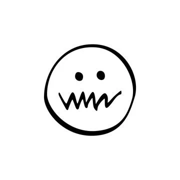 A simplistic black and white drawing features a round face with two eyes and  Stock Illustration