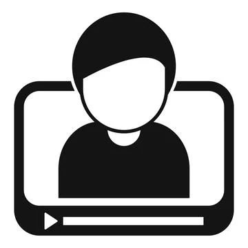 Simplistic black and white illustration of a person on a video call, symbolizing Stock Illustration