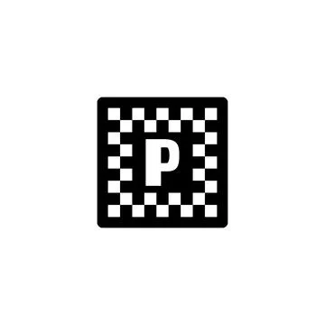 Simplistic black and white vector icon of a parking sign Stock Illustration