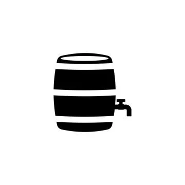 Simplistic black barrel silhouette with tap icon Stock Illustration