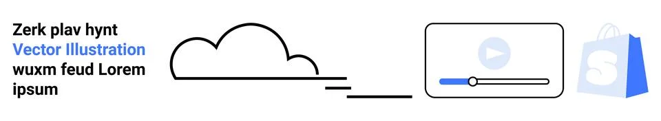 Simplistic Cloud and Media Player with Shopping Icon and Sample Text Stock Illustration