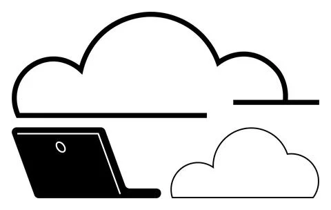 Simplistic Cloud Computing Concept with Laptop and Overlapping Clouds 库存插图