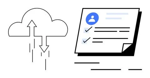Simplistic Cloud Data Transfer and Document Verification Concept Stock Illustration